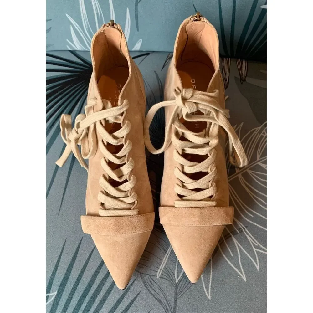 NEW IN BOX Derek Lam Montparnasse tan Suede Lace Up Booties Heels Shoes sz 38